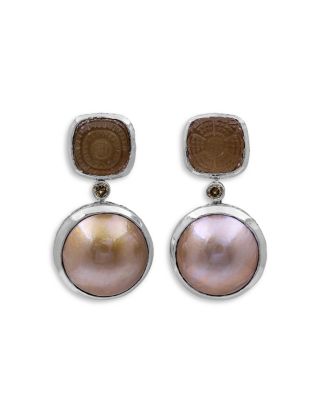 Stephen Dweck Carventurous Hand Carved Earrings with Champagne Diamonds, 0.13 ct. t. w.