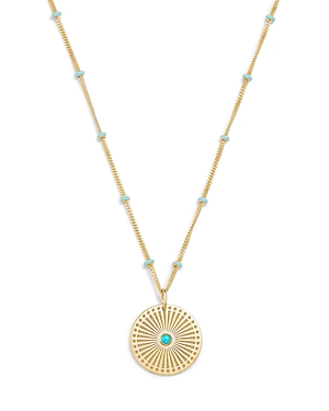 ZOË CHICCO 14K YELLOW GOLD ENAMEL TURQUOISE SUNBEAM MEDALLION PENDANT NECKLACE, 16-18
