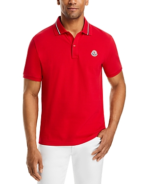 Shop Moncler Tipped Short Sleeve Polo Shirt In Red
