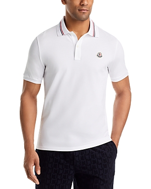 Moncler Classic White Cotton Polo With Signature Tri-color Trim In White