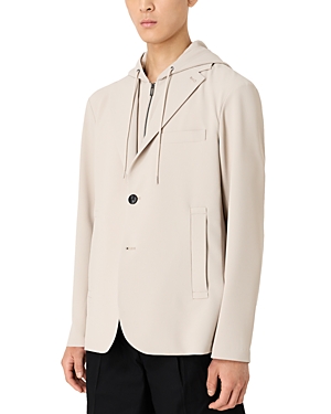 Shop Emporio Armani Blazer With Detachable Inner Hooded Panel In Silver