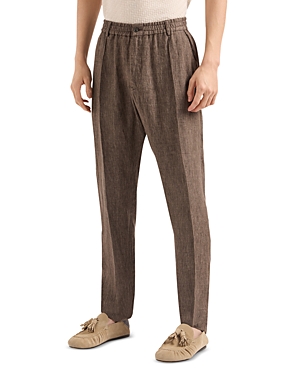 Shop Emporio Armani Crepe Effect Ribbed Faded Linen Trousers In Solid Medium