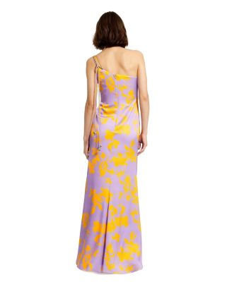 Printed Charmeuse One Shoulder Gown with Slit