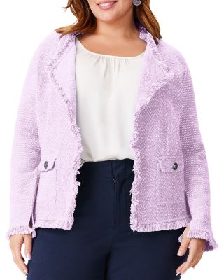 NIC+ZOE Plus - Mix Knit Fringe Trim Jacket