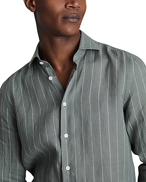 Shop Reiss Ruban Printed Linen Shirt In Sage Pin Stripe
