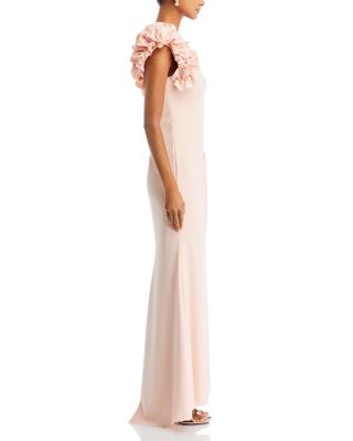 One Shoulder Ruffle Crepe Gown - Exclusive