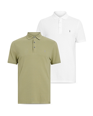 Shop Allsaints Reform Cotton Polo Shirt In Green/optic White