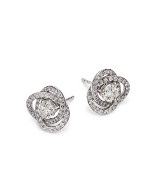 Diamond Love Knot Stud Earrings in 18K White Gold, 1.30 tcw 