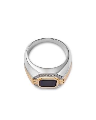 Men's Onyx & Diamond Halo Ring in 14K Yellow & White Gold