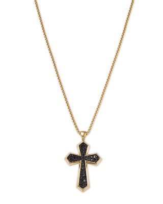 Bloomingdale's Fine Collection Men's Black Diamond Cross Pendant Necklace in 14K Yellow Gold, 1.0 ct. t. w.
