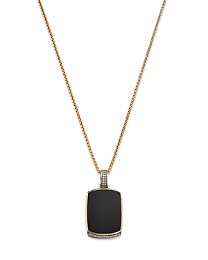 Men's Onyx & Diamond Dog Tag Pendant Necklace in 14K Yellow Gold, 22
