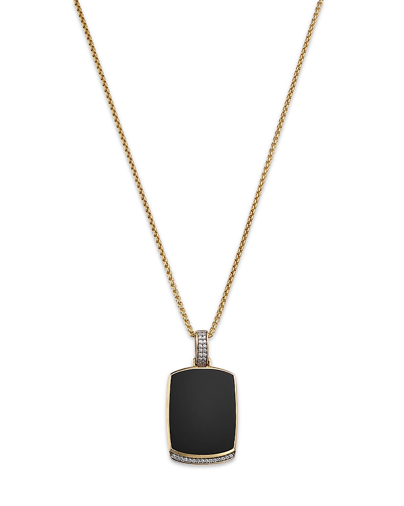 Bloomingdale’s Fine Collection Men’s Onyx & Diamond Dog Tag Pendant Necklace in 14K Yellow Gold, 22