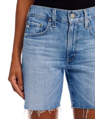 Mid Rise Raw Hem Denim Shorts