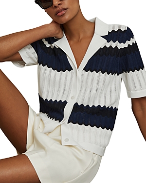 Shop Reiss Alba Pattern Knit Shirt In Navy/white