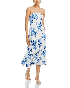 Shop Aqua Strapless Midi Dress - 100% Exclusive In White/blue