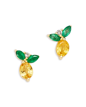 Moon & Meadow 14k Yellow Gold Multi Gemstone Lemon Stud Earrings In Yellow/green