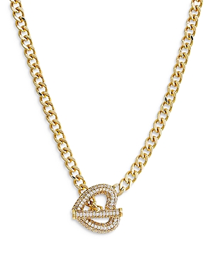 Pave Heart Toggle Cuban Link Necklace, 16