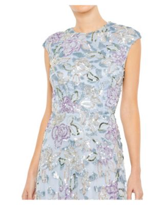 Sequined High Neck Cap Sleeve A Line Gown