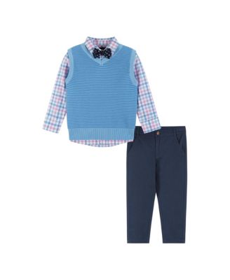Andy & Evan - Boys' Plaid Poplin and Sweater Vest Set - Little Kid, Big Kid