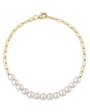 Moon & Meadow 14k Yellow Gold Jackie Cultured Freshwater Pearl Paperclip Link Bracelet In White