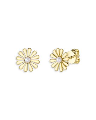 Moon & Meadow - 14K Yellow Gold Jackie Cultured Freshwater Pearl Flower Stud Earrings