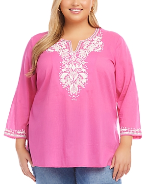 Shop Karen Kane Plus Plus Embroidered Tunic In Pink
