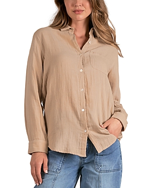 Shop Elan Cotton Long Sleeve Crinkle Shirt In Peanut