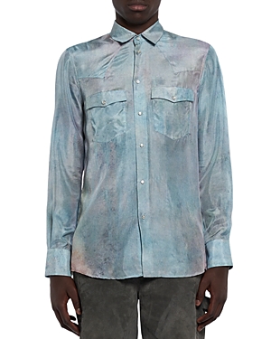 Shop Winnie New York Mathew Printed Silk Shirt In Light Blue