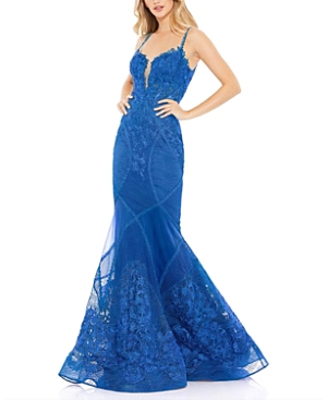Mac Duggal Embellished Lace Mermaid Gown In Royal