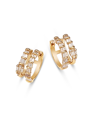 Diamond Round & Baguette Double Row Hoop Earrings in 14K Yellow Gold, 0.50 ct. t.w.