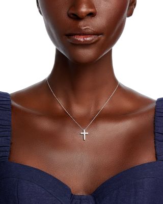 Diamond Small Cross Pendant Necklace in 14K White Gold, 0.50 tcw