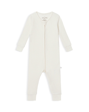 Mori Unisex Waffle Knit Clever Zip Romper - Baby In Ecru