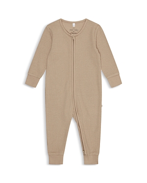Shop Mori Unisex Waffle Knit Clever Zip Romper - Baby In Seasame