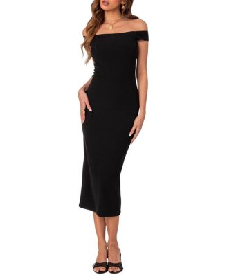 Kyla Off Shoulder Ribbed Midi Dress