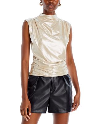 AQUA - High Neck Metallic Blouse - Exclusive