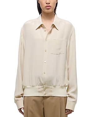 Shop Helmut Lang Button Front Hem Band Silk Shirt In Oat