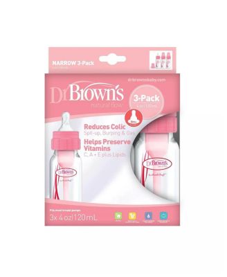  Dr. Browns Girls' Natural Flow Anti-Colic Baby Bottles, 4oz, 3 Pack