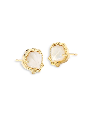 Shop Kendra Scott Brynne Stone Shell Stud Earrings In 14k Gold Plated In Gold Ivory Mop
