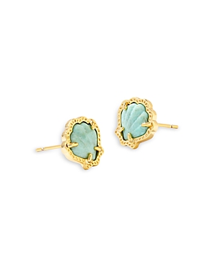 Shop Kendra Scott Brynne Stone Shell Stud Earrings In 14k Gold Plated In Gold Sea Green Chrylla
