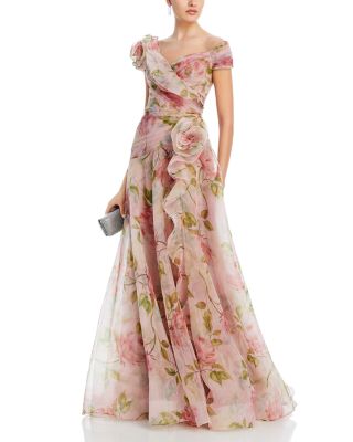 Organza Ruffled Rosette Gown