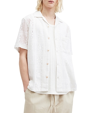 Allsaints Caleta Cotton & Nylon Relaxed Fit Button Down Camp Shirt In Lilly White