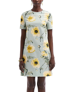Shop Oscar De La Renta Floral Print Mini Dress In Sage/yellow