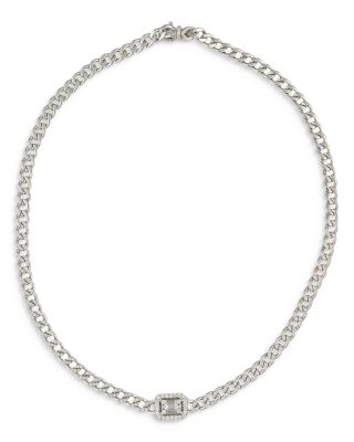 ZYDO - 18K White Gold Mosaic Diamond Groumette Link Choker Necklace, 12.5"