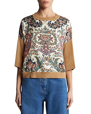 Etro Paisley Silk-inset Wool Knit Top In Print