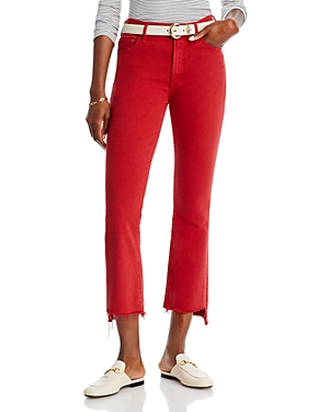 Shop Mother The Insider Frayed Step Hem High Rise Cropped Bootcut Jeans - 100% Exclusive In Hot Rod Red