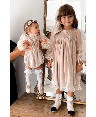 Girls' Helena Velour Dress with Organza Puff Sleeves - Baby, Little Kid, Big Kid