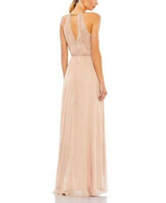 Chain Trim Keyhole Halter Neck A Line Gown