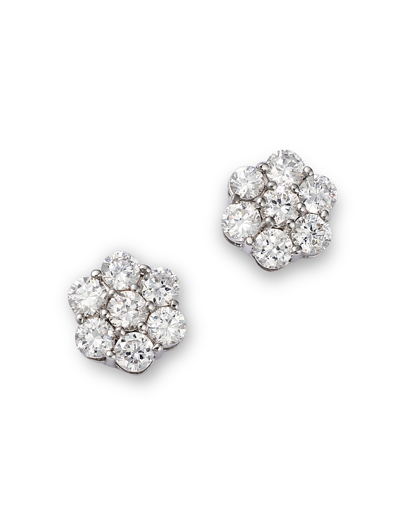 Bloomingdale's Fine Collection Diamond Flower Cluster Stud Earrings in 14K White Gold, 1.0 tcw