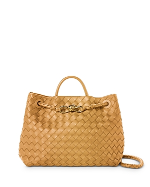 Bottega Veneta Andiamo Medium Embellished Intrecciato Leather Tote In Dark Praline