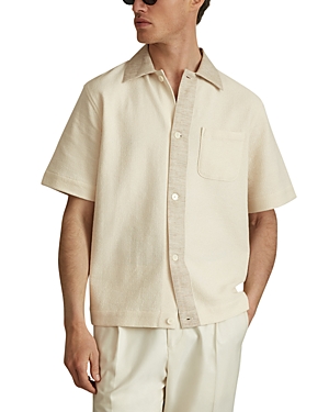 Shop Reiss Sicily Ribbed Button Front Shirt In Ecru